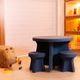 KIT DE 1 MESA BAIXA MAR AZUL E 4 BANCOS KIDS
