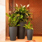 KIT DE 3 VASOS CONE GRAFIATO PRETO MÁRMORE