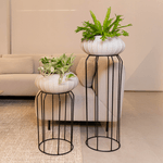 KIT DE 2 VASOS OVAL HANAZAKI BRANCO MÁRMORE COM SUPORTES