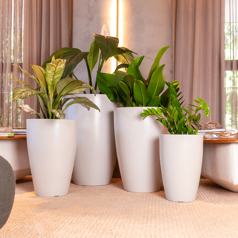 KIT DE 4 VASOS CONE LISO BRANCO MÁRMORE