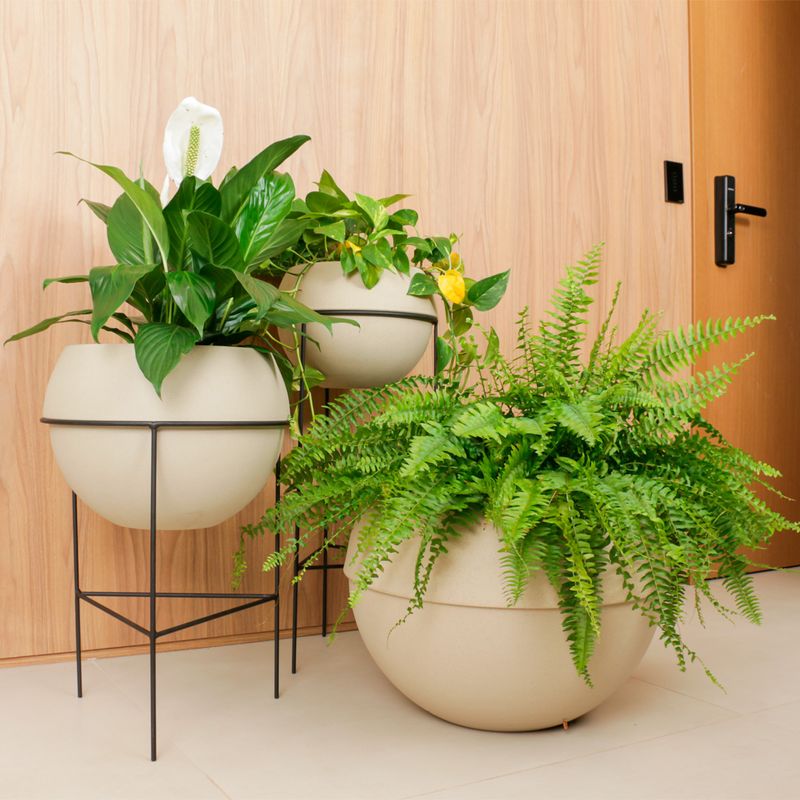 KIT DE 3 VASOS COSMOS BRANCO MÁRMORE COM SUPORTES