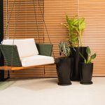 KIT DE 3 VASOS CONE LISO PRETO ABSOLUTO COM PRATOS