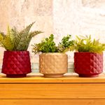 KIT DE 3 VASOS RECÔNCAVOS MINI VERMELHO E BRANCO MÁRMORE