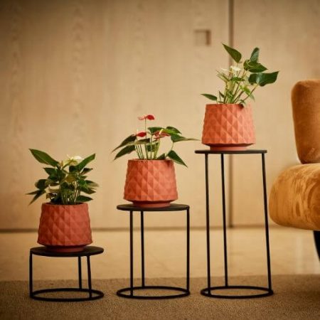 KIT DE 3 VASOS RECÔNCAVOS TERRACOTA COM SUPORTES