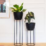 KIT DE 2 VASOS CONE BAIXO PRETO ABSOLUTO COM SUPORTES