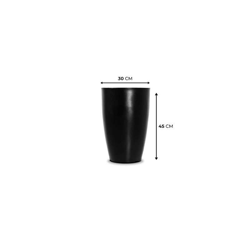 KIT DE 3 VASOS CONE LISO PRETO ABSOLUTO COM PRATOS 2605