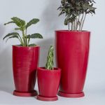 KIT DE 3 VASOS VIETNAMITA VERMELHO COM BRILHO E PRATOS