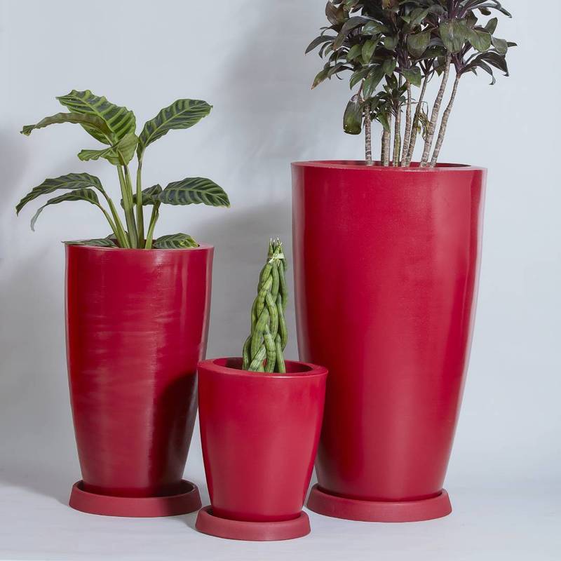 KIT DE 3 VASOS VIETNAMITA VERMELHO COM BRILHO E PRATOS
