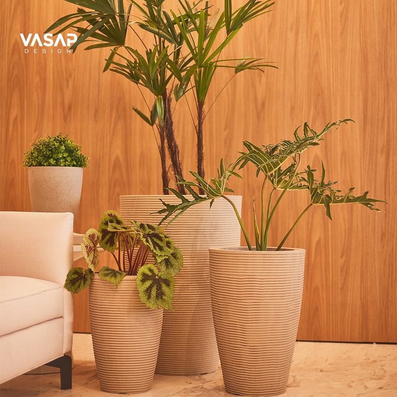 KIT DE 3 VASOS CONE RISCATO AREIA