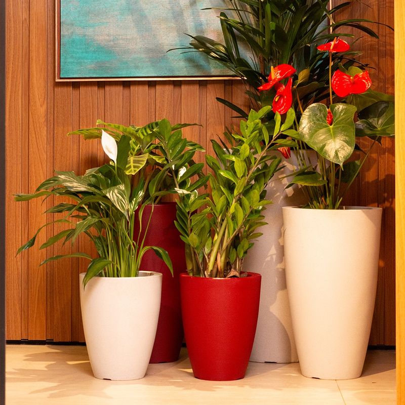 KIT DE 5 VASOS VIETNAMITA VERMELHOS E BRANCO MÁRMORE